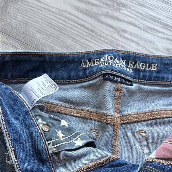 American Eagle Blue Distressed Jean Shorts - Picture 2 of 5